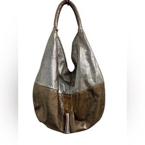 Sharif Metallic Silver and Bronze Hobo Bag